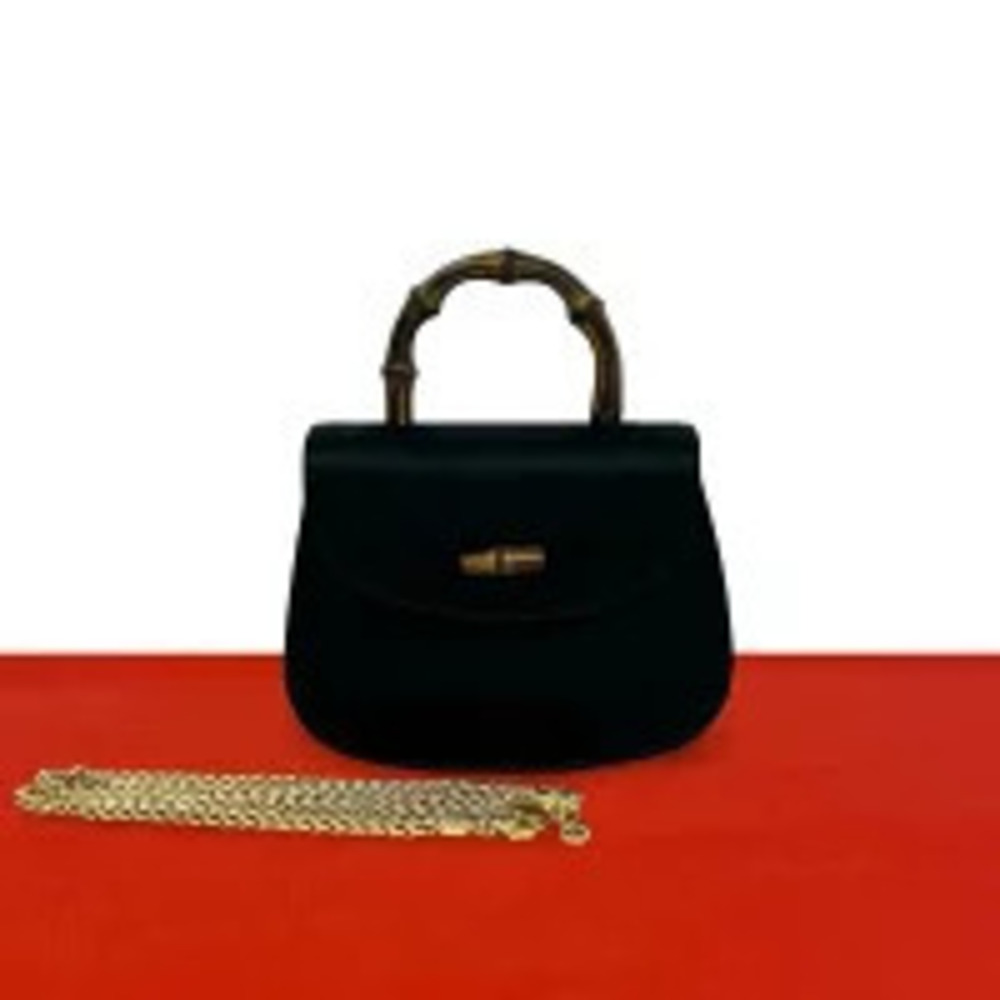 Gucci Bamboo Satin Chain Shoulder Bag Black